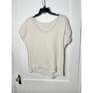 Gigi Moda 100% Linen Lagenlook Boho Oversized Flowy Coastal T-shirt Beige Medium